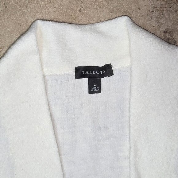 Talbots Breton Fair Isle Cardigan Size Large Cozy Sweater Ivory White - Picture 5 of 7